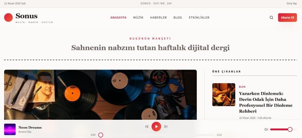Sonus müzik ve blog dijital dergi web sitesi