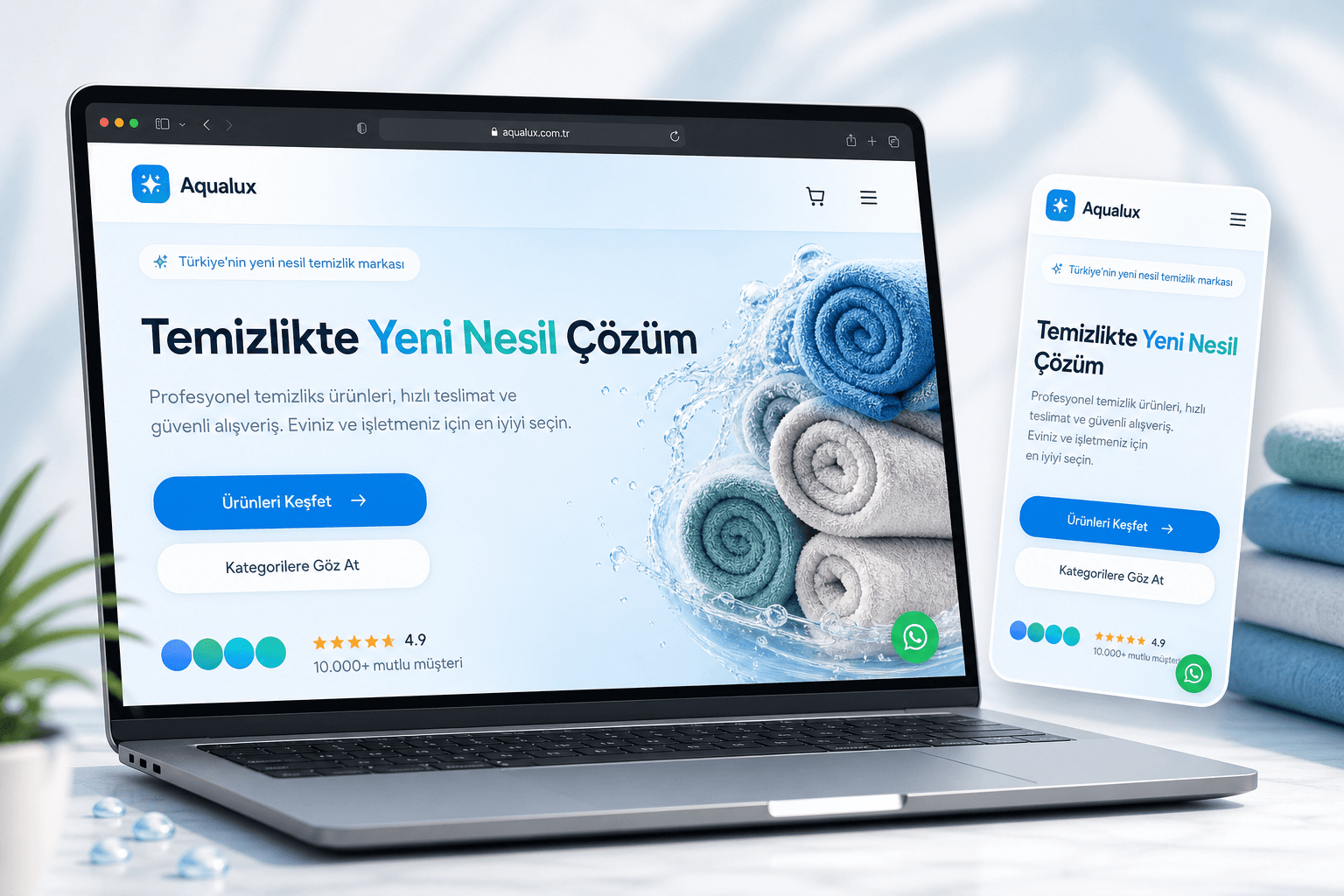 Aqualux temizlik ürünleri e-ticaret web sitesi ana sayfa