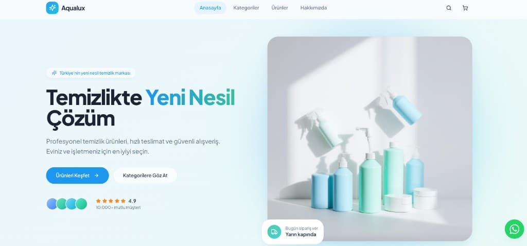 Aqualux temizlik ürünleri e-ticaret web sitesi ana sayfa