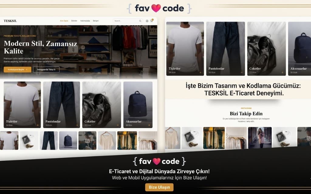 TESKSİL tekstil markası e-ticaret web arayüzü: premium koleksiyon hero, kategoriler ve Instagram vitrini